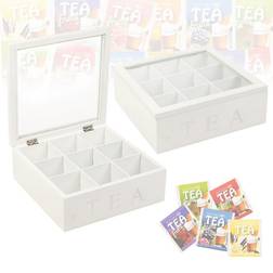 Excellent Houseware White Tea Box MDF with 9 Compartments [267931] Tedåse